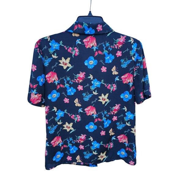 Vintage Kasper ASL Blouse 6 Skirt 10 Set Hawaiian Outfit Black Floral Shirt Top - Picture 8 of 16